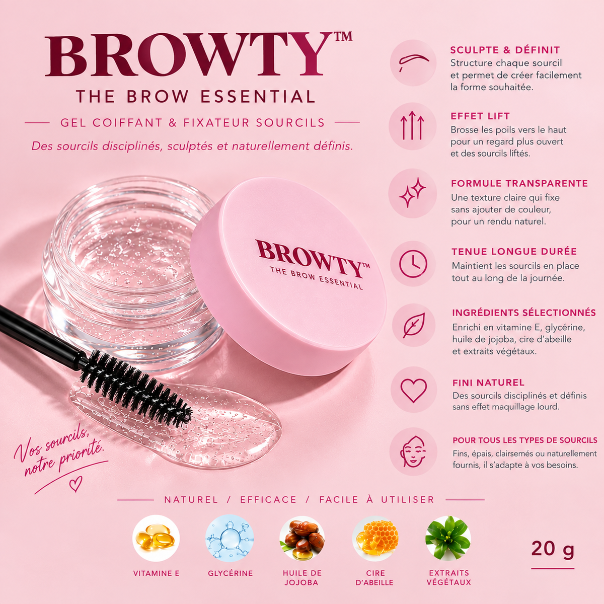 BROWTY™ — Gel Coiffant & Fixateur Sourcils